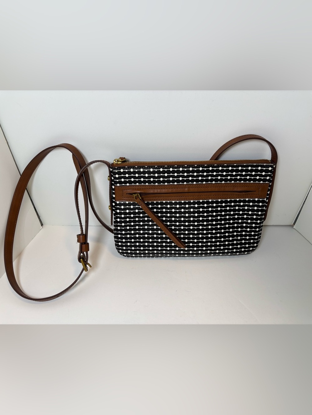 Fossil black and white polka dot crossbody bag